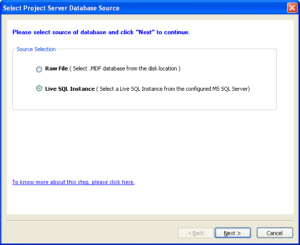 Select Live SQL Instance mode