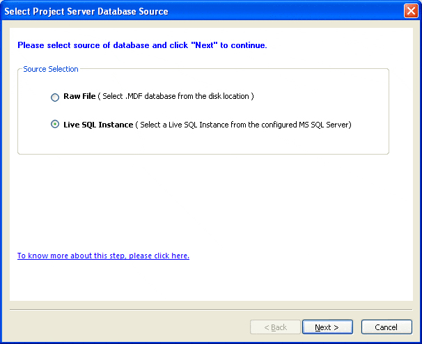 Select Live SQL Instance mode