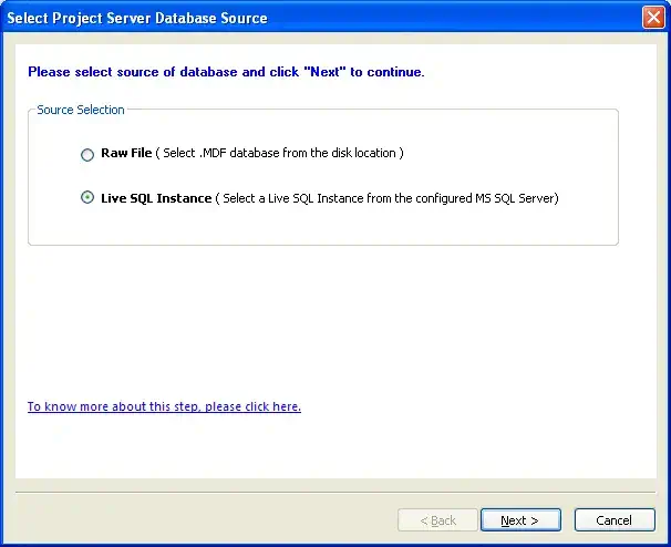 Select Live SQL Instance mode