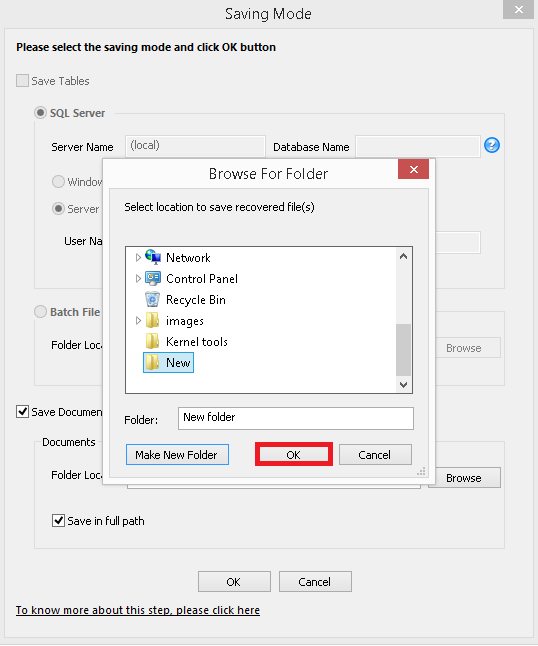 Browsing the destination for saving the SharePoint documents