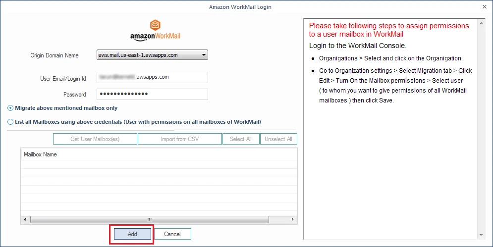 Select Mailbox and Click Add button