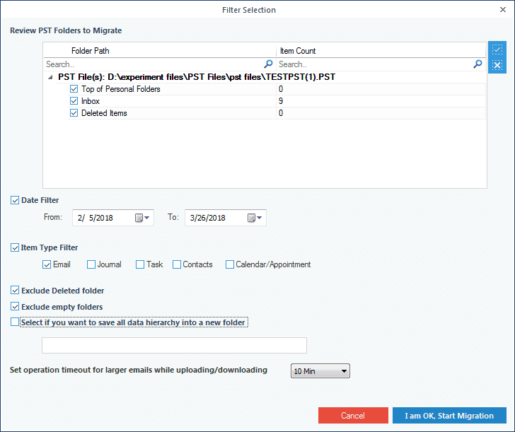 Filtering the PST file