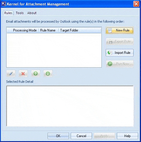 ventana de bienvenida de Kernel for Attachment Management