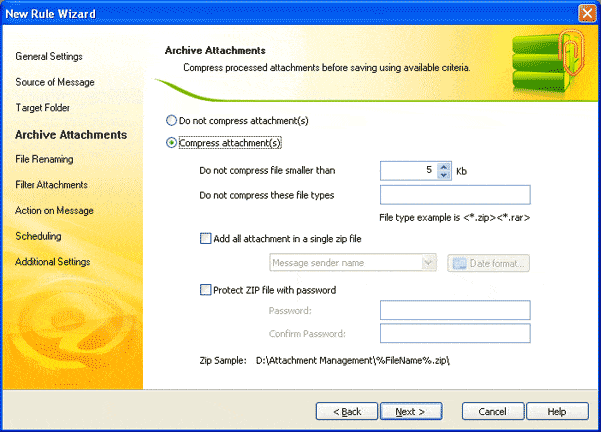 Archive attachments for securing the files