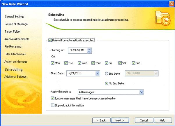 Schedule the configured rule to initialize the backup operation