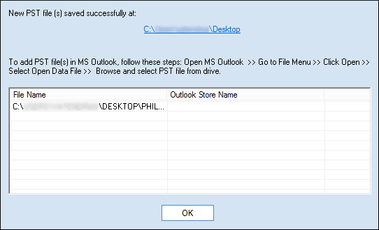 PST file backup done click Ok