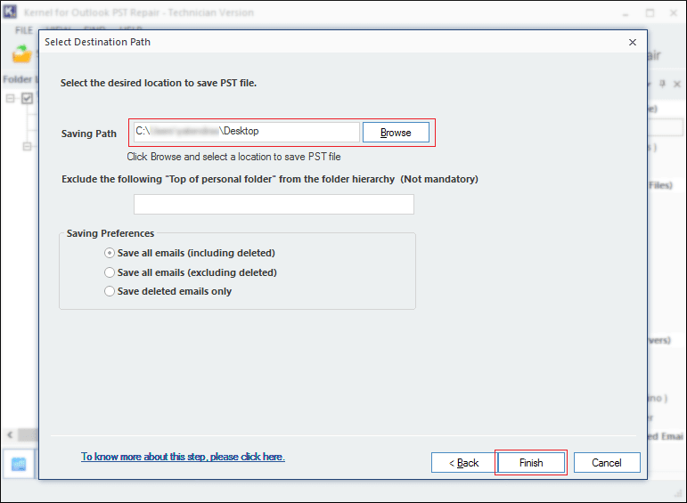 Select the file-saving location