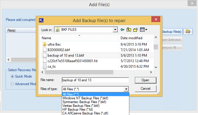 Adding .bkf files