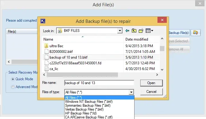 Adding .bkf files