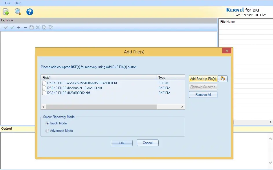Selecting .bkf files
