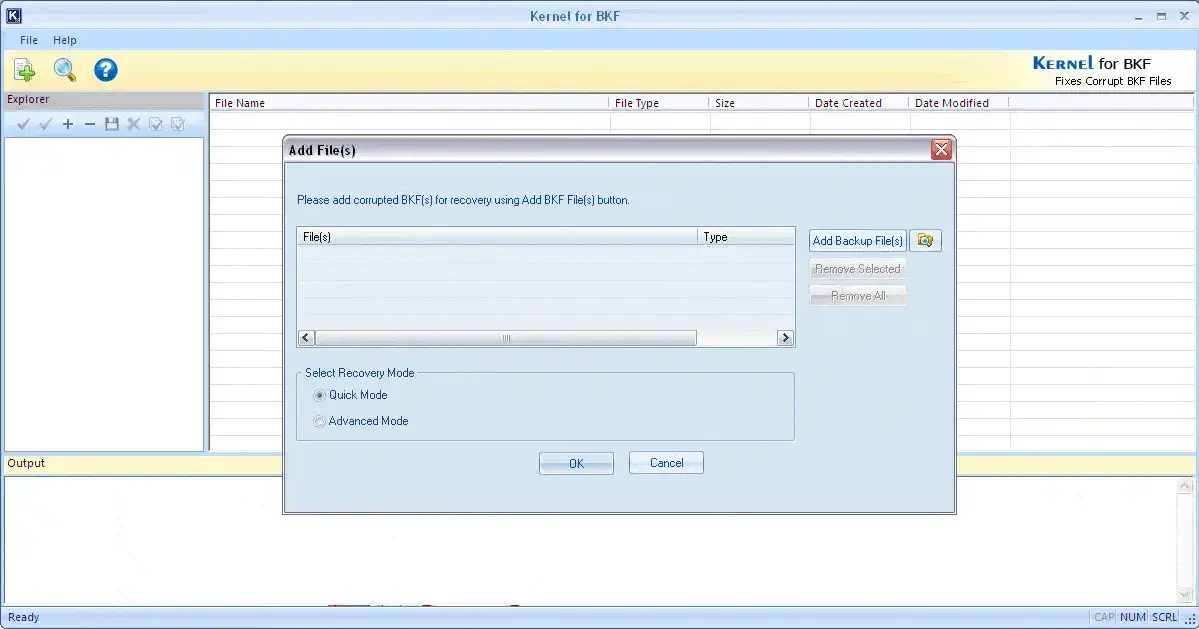 Adding the corrupt BKF file