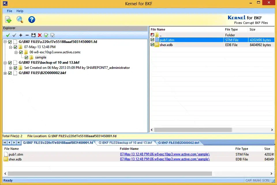 Preview the BKF files that are displayed in hierarchical structure