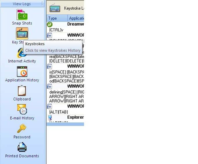 Screen showing complete Keystroke Details