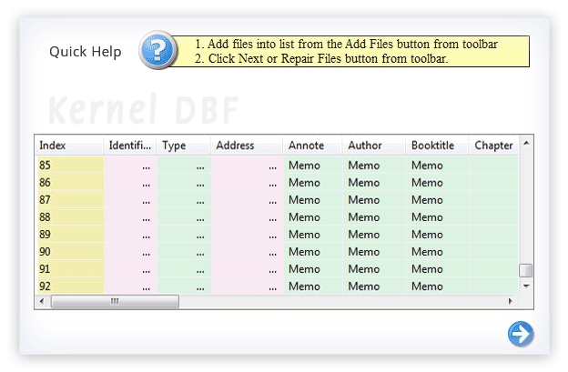Display the DBF database items