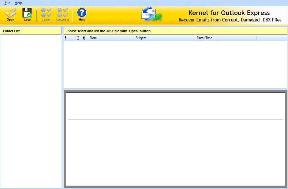 Welcome screen of Kernel DBX viewer