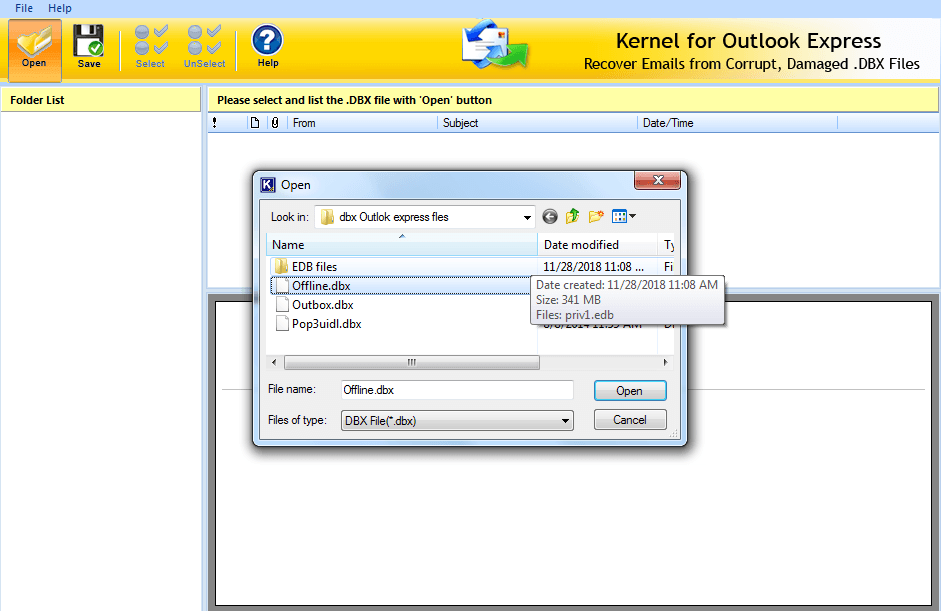 Selecting DBX files