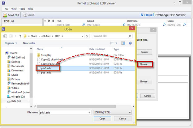 Click the Browse button to upload the desired EDB files while selecting file from the Open dialog box.
