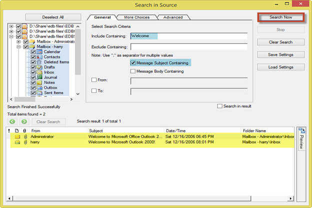 Search specific items within EDB mailboxes