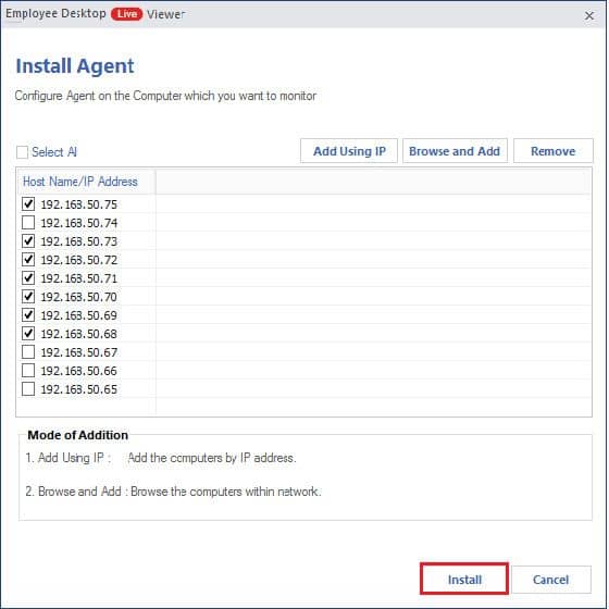 Select number of IP addresses where you want to install