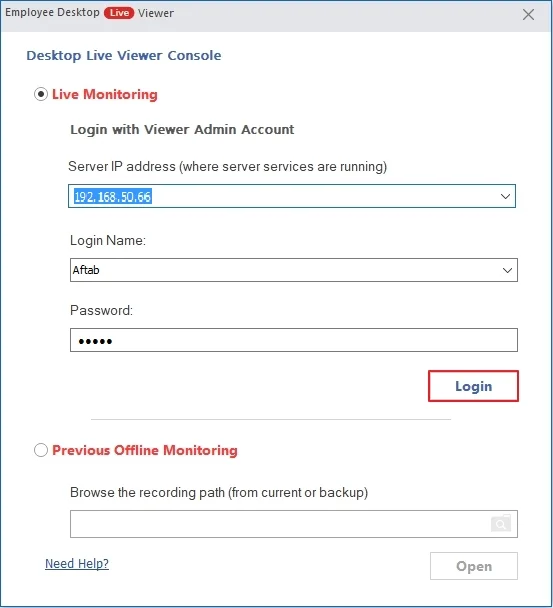 enter server IP address, gogin name and password