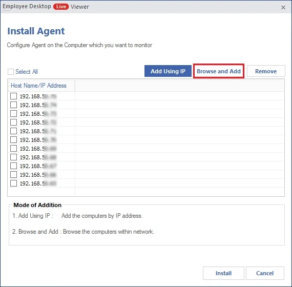 browse and add button to add computers