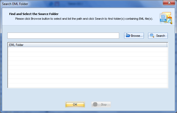 Search EML Folder dialogue box