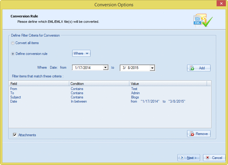 Selection of Define conversion rule