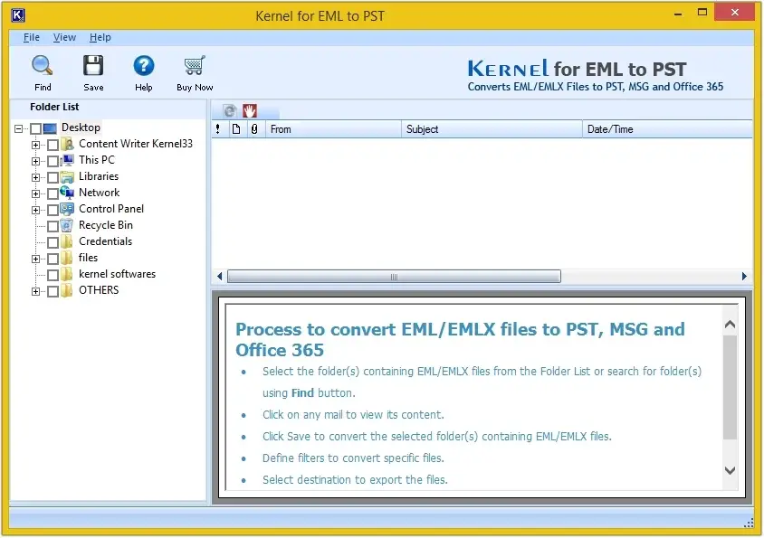 Main window of Kernel for EML to PST