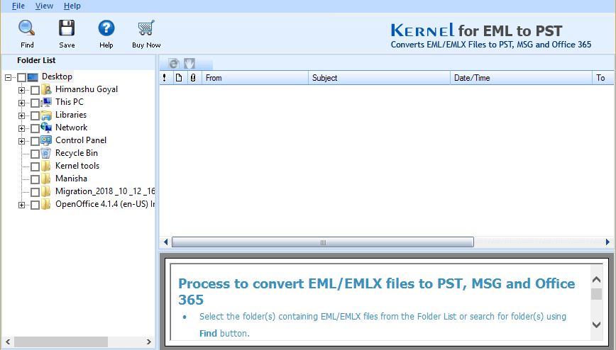 Welcome screen of Kernel Free EMLX Viewer