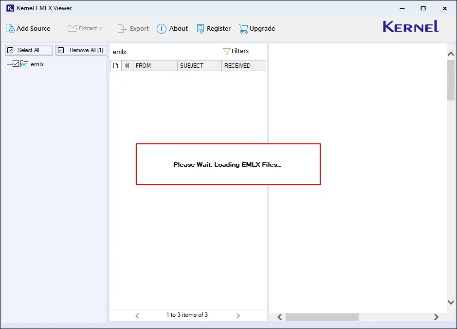 The software will start loading EMLX files