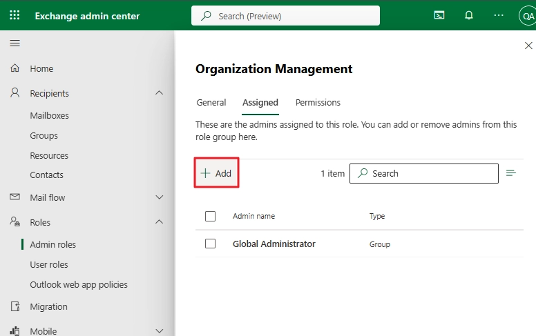 Add Exchange Admin Center button