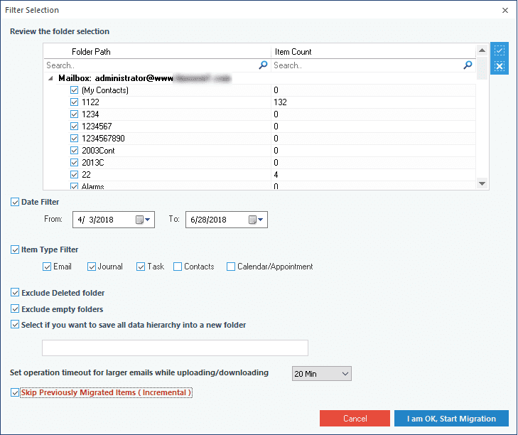 Review the Folder Selection and Start Migration