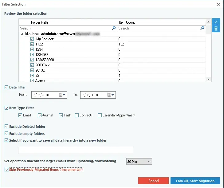 Review the Folder Selection and Start Migration