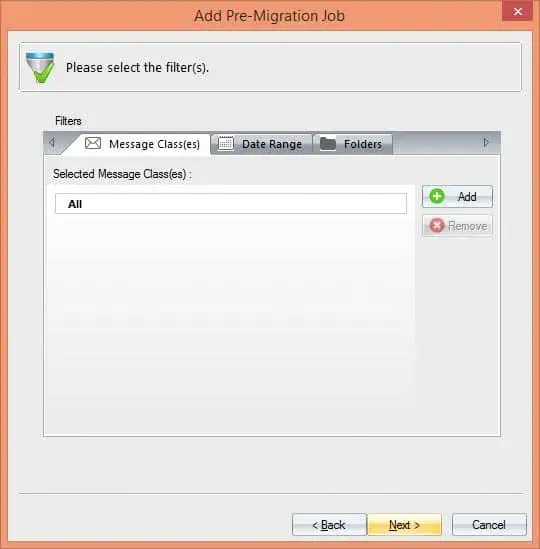 Specifying mailbox items for pre-migration analysis.