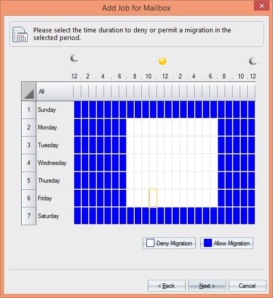 Blackout time settings for mailbox migration.