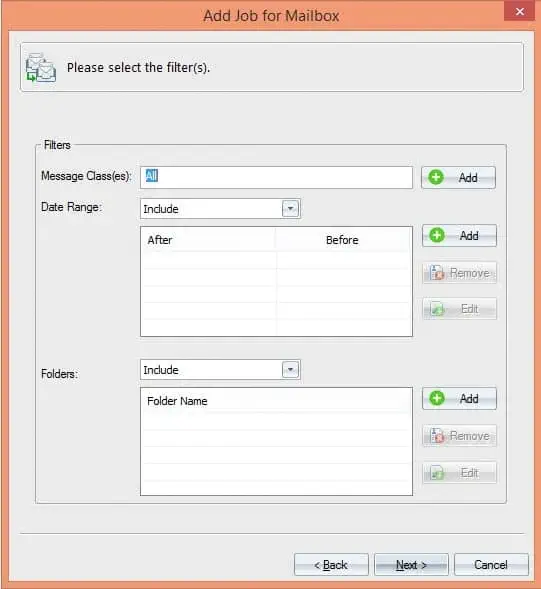 Filtering the mailbox data for migration.