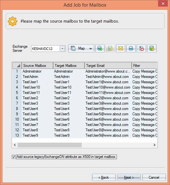 Mapping mailboxes before migration (automatically or using CSV file).