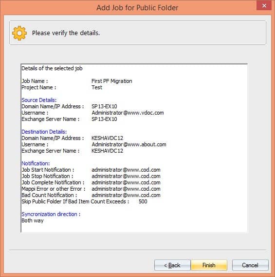 Verifying the details of public folder migration job.