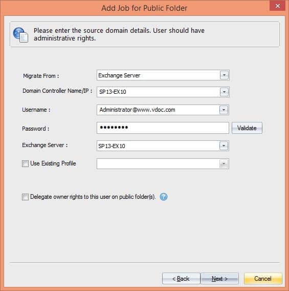 Providing source credentials  for public folder migration.