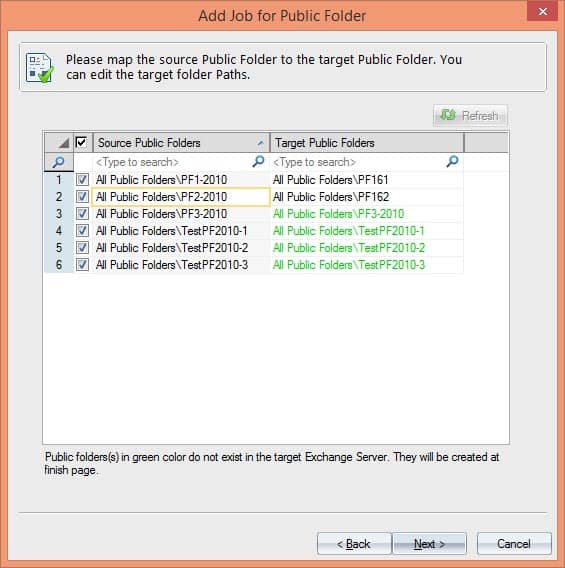 Mapping public folders before migration (manually or using CSV file).