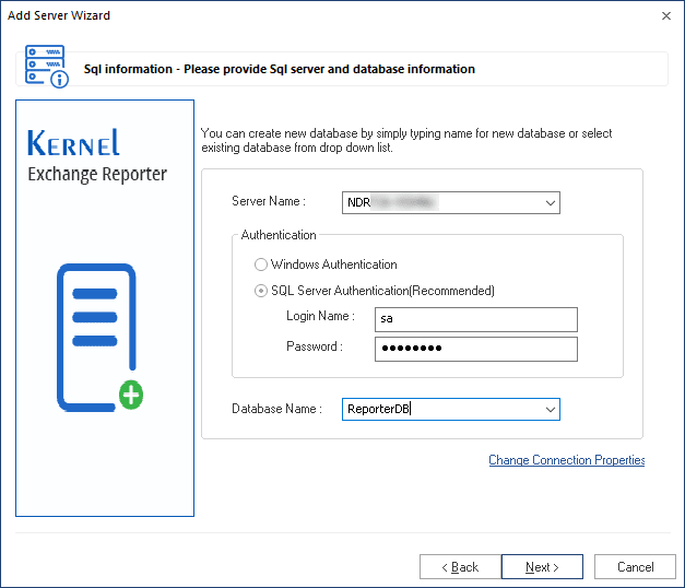 Provide SQL server and database information