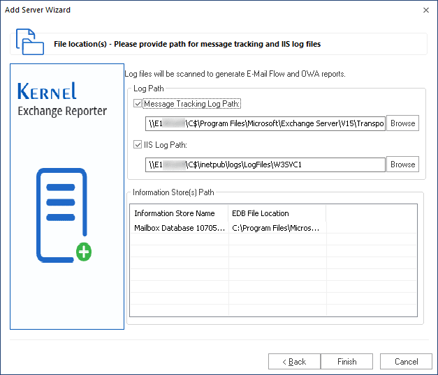 Input path for message tracking and Log files