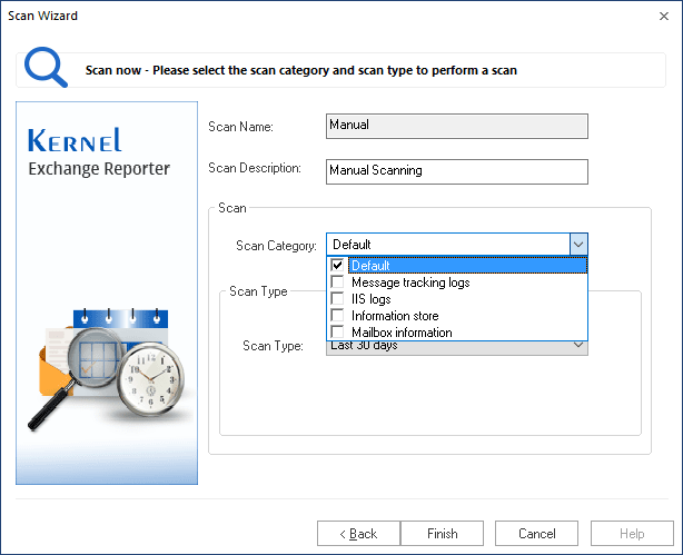 Provide scan name, description, and select scan category and type