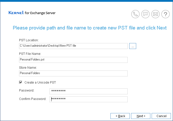 Use the optional fields to create Unicode PST, and create password-protected PST file.