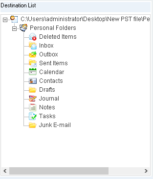 The newly created PST file is displayed in destination list.