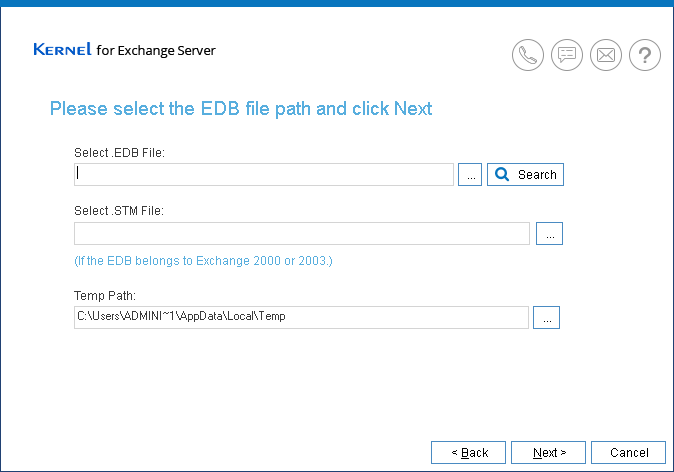 Use ‘Browse’ or ‘Search’ option to provide the location of EDB file.
