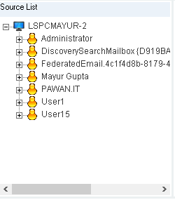 Live Exchange mailboxes are displayed in the source list.