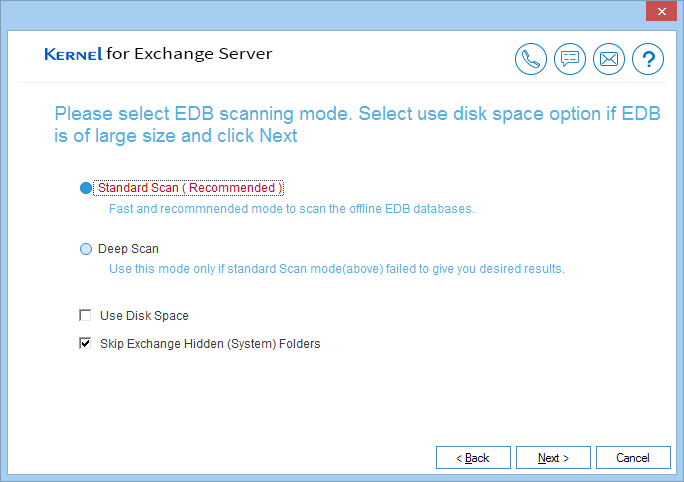 Select any of the two recovery modes to recover corrupt EDB file.
