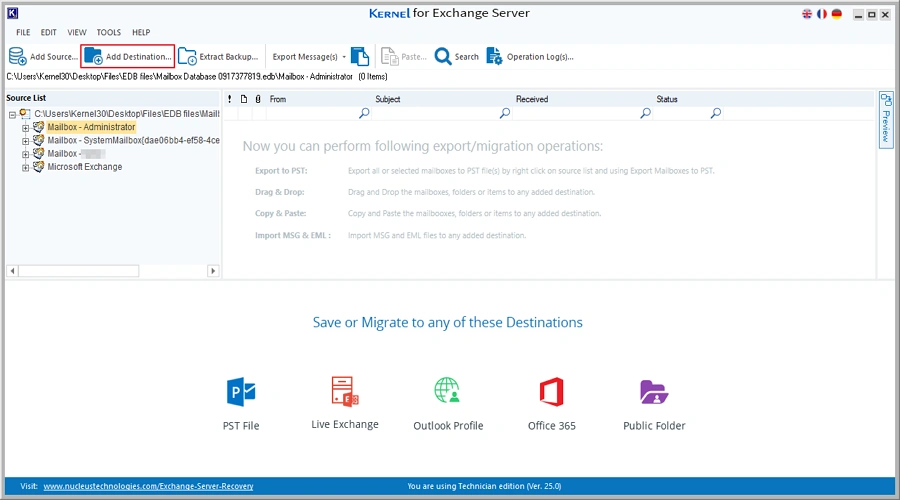 click add destination