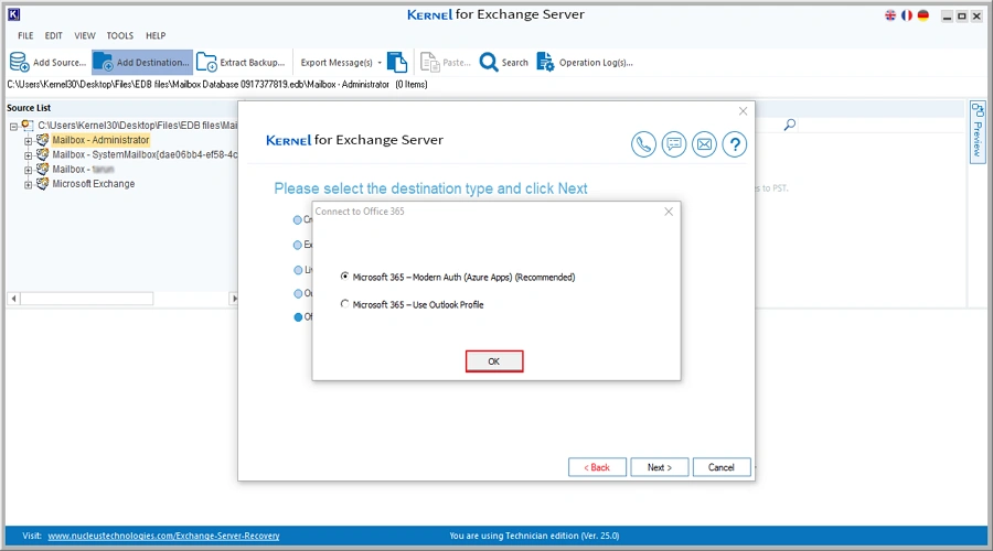select modern auth option